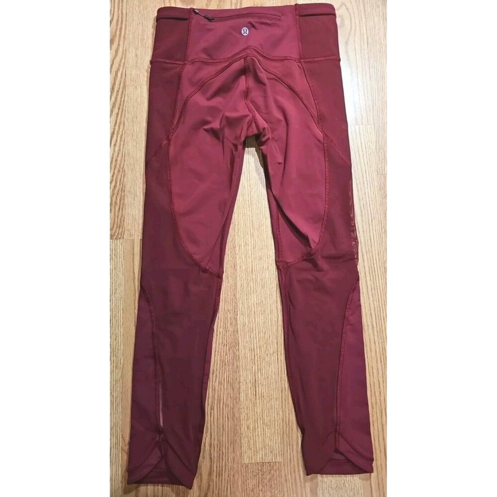Lululemon Leggings Women 6 Run Inspire Crop II Wine Burgundy Zip Athleisure